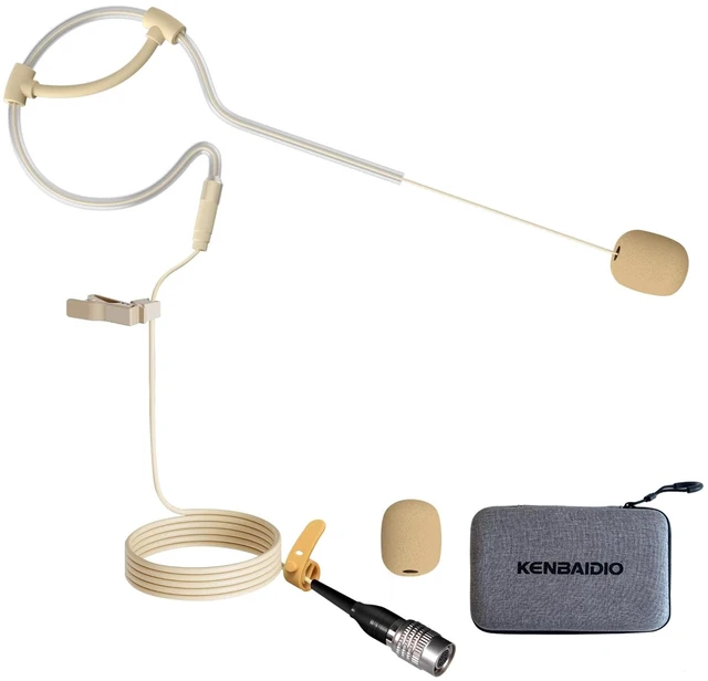 Main image of Earset Headworn Microphone, Professional Hands Free Single Earhook Omnidirectional Headset Head Condenser Mic for Audio Technica Wireless System Bodypack Transmitter, Hirose 4 Pin Plug