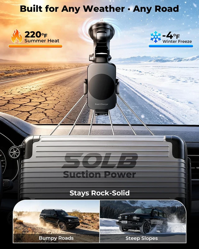 Alt view image 6 of 7 - 3-in-1 Wireless Car Charger Mount, 15W Fast Charging Auto-Clamping Phone Holder for iPhone 17 16 15 14, Samsung Galaxy S24 S23, Dashboard, Vent & Windshield Car Mount