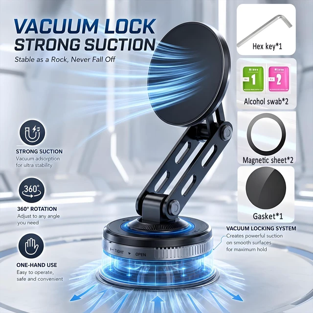 Alt view image 3 of 7 - Vacuum Magnetic Car Phone Mount, 360°Rotating Phone Holder for Car | Iphone Car Phone Holder Mount, Dashboard Windshield Suction Cup Phone Mounts, Magsafe Car Mount for IPhone 16~18 and Android