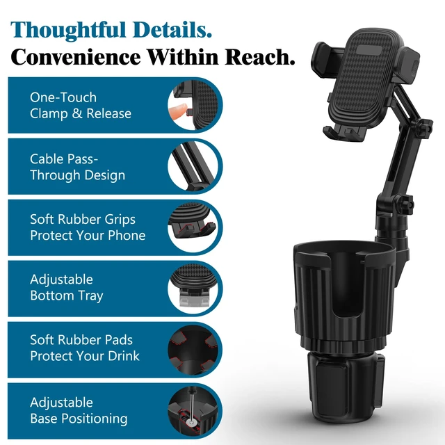 Alt view image 3 of 7 - 2-in-1 Cup Holder Phone Mount, Adjustable Phone Cup Holder for Car | Quick-Install, Anti-Slip, Fits Most Smartphones, Compatible with Big Bottles