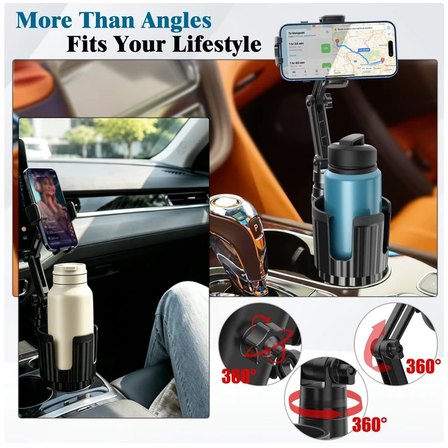 Alt view image 4 of 7 - 2-in-1 Cup Holder Phone Mount, Adjustable Phone Cup Holder for Car | Quick-Install, Anti-Slip, Fits Most Smartphones, Compatible with Big Bottles