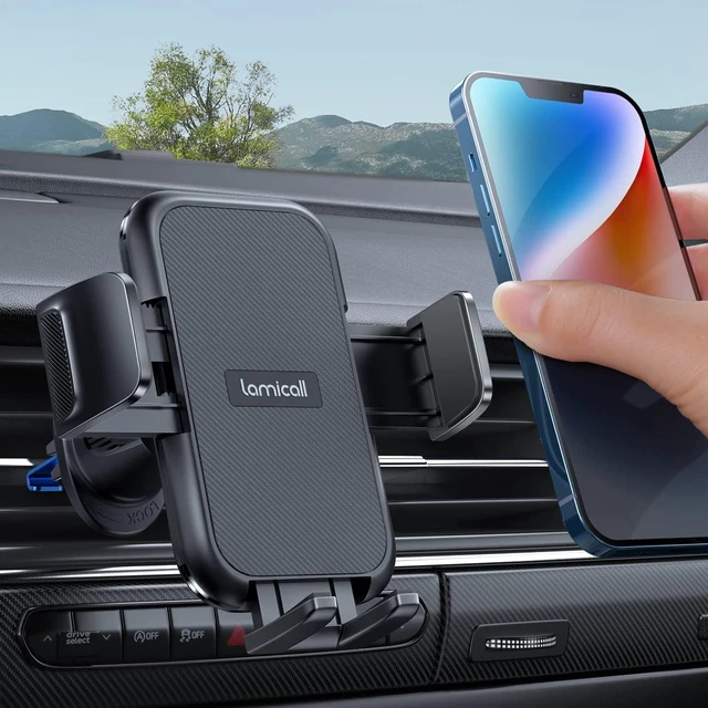 Main image of 2026 Wider Clamp & Metal Hook Car Phone Holder Vent Accessories | Thick Cases Friendly Phone Holders for Your Car Mount Hands Free for Women Men Gift for iPhone 18 17 16 15 Duo Pro Max Grey