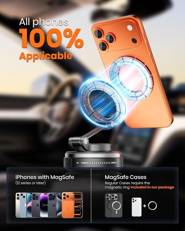 Alt view image 7 of 7 - Magnetic Phone Holder for Car, 360° Adjustable Vacuum Car Mount Suction Cup, Phone Mount for Car Accessories/Windshield/Mirror/Kitchen/Gym for iPhone 17 Pro Max 16 15 14 15