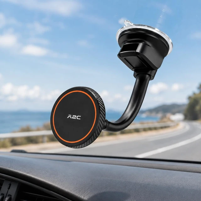 Alt view image 2 of 7 - Magnetic Phone Holder for Car, Windshield Suction Cup Mount | Rock-Solid on Rough Roads 4.13" Shock-Absorbing Arm, 17 Powerful Magnets & 45-LB Suction