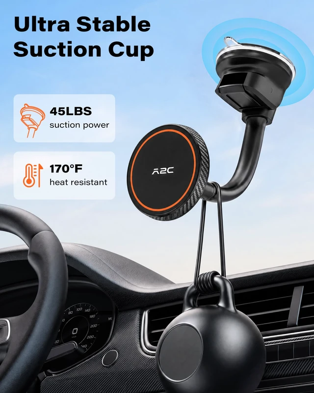 Alt view image 6 of 7 - Magnetic Phone Holder for Car, Windshield Suction Cup Mount | Rock-Solid on Rough Roads 4.13" Shock-Absorbing Arm, 17 Powerful Magnets & 45-LB Suction