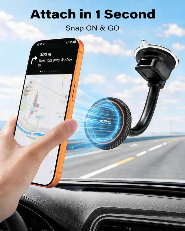 Alt view image 5 of 7 - Magnetic Phone Holder for Car, Windshield Suction Cup Mount | Rock-Solid on Rough Roads 4.13" Shock-Absorbing Arm, 17 Powerful Magnets & 45-LB Suction