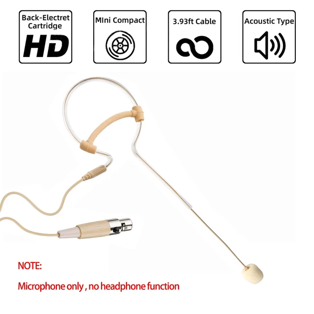 Alt view image 2 of 7 - Headset Microphone Headworn Single Earset Over Ear Hanging Condenser Mic Compatible with AKG Wireless System Bodypack Transmitter, Ideal for Singing, Churches, Stage Performance Beige