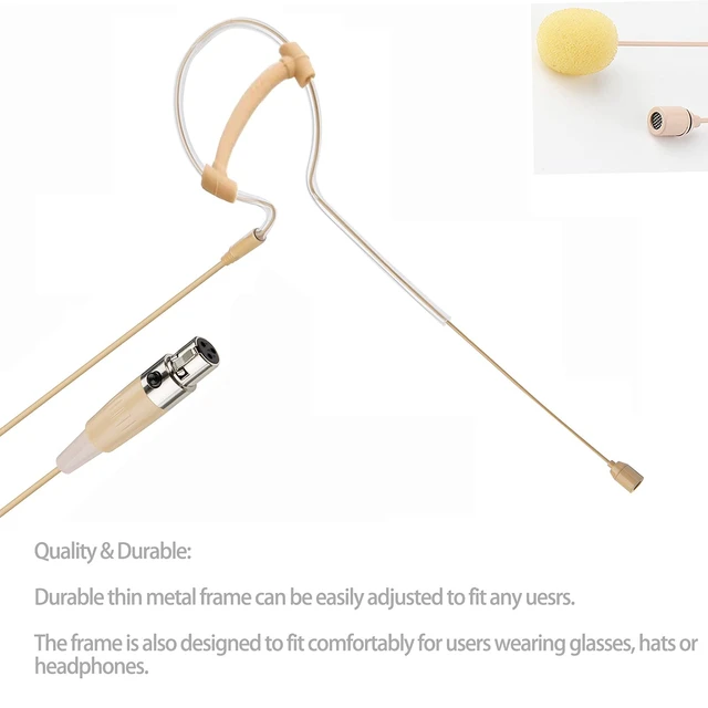 Alt view image 4 of 7 - Headset Microphone Headworn Single Earset Over Ear Hanging Condenser Mic Compatible with AKG Wireless System Bodypack Transmitter, Ideal for Singing, Churches, Stage Performance Beige
