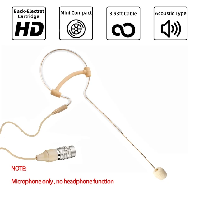 Alt view image 2 of 7 - Headset Microphone Headworn Single Earset Over Ear Hanging Condenser Mic for Audio-Technica Wireless System Bodypack Transmitter, Ideal for Singing, Churches, Stage Performance Beige