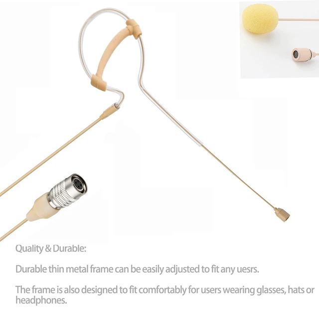 Alt view image 4 of 7 - Headset Microphone Headworn Single Earset Over Ear Hanging Condenser Mic for Audio-Technica Wireless System Bodypack Transmitter, Ideal for Singing, Churches, Stage Performance Beige