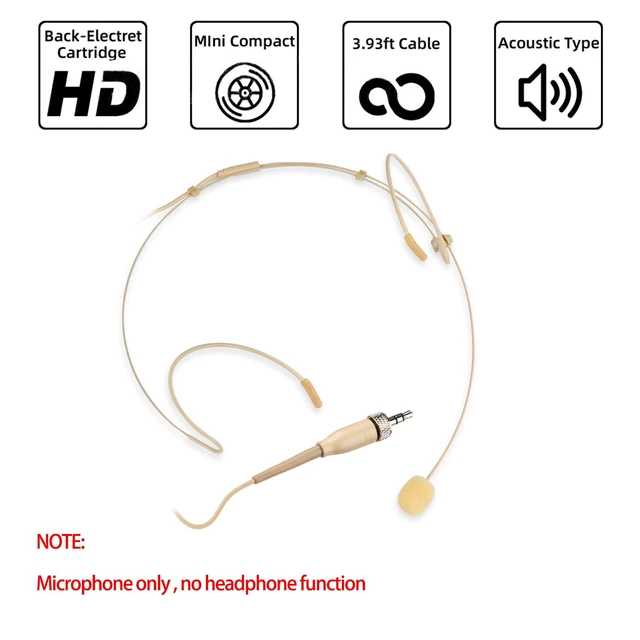 Alt view image 2 of 7 - Microphone Headset Headworn Earset Over Ear Hanging Mic for Sennheiser Wireless System Bodypack Transmitter, Ideal for Lectures, Live Performance, Theater, Podcasts Beige