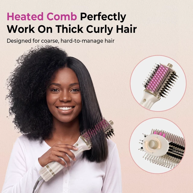 Alt view image 2 of 7 - 5-in-1 Blow Dryer Brush with Heated Comb | Hair Dryer Brush for Thick Curly Hair, Wet & Dry Use, 2x Faster Drying, 5x Smoother Hair Results, Frizz-Free, Low Heat Damage
