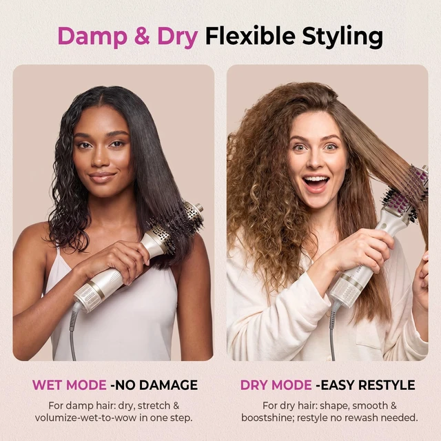 Alt view image 6 of 7 - 5-in-1 Blow Dryer Brush with Heated Comb | Hair Dryer Brush for Thick Curly Hair, Wet & Dry Use, 2x Faster Drying, 5x Smoother Hair Results, Frizz-Free, Low Heat Damage