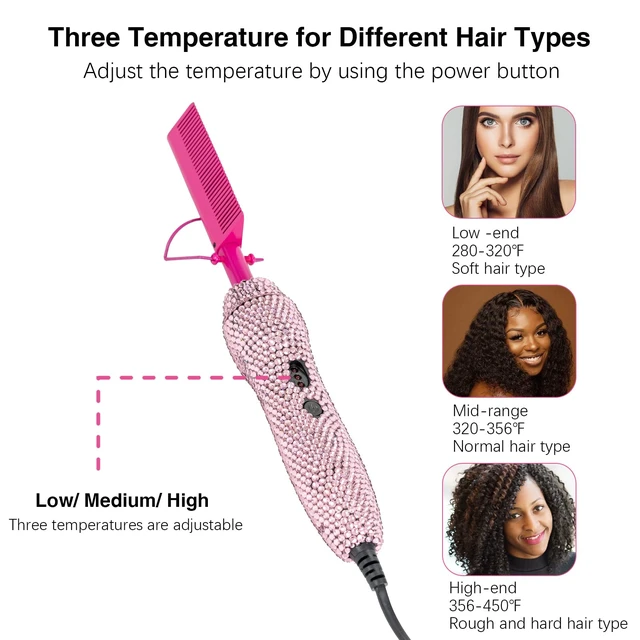Alt view image 4 of 7 - Deluxe Electric Hair Straightener and Curling Comb for Natural Hair and Wigs, 450°F Heat Pressing Comb with Anti-Scald Case (Pink)