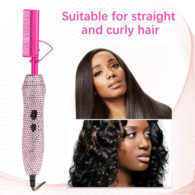 Alt view image 5 of 7 - Deluxe Electric Hair Straightener and Curling Comb for Natural Hair and Wigs, 450°F Heat Pressing Comb with Anti-Scald Case (Pink)