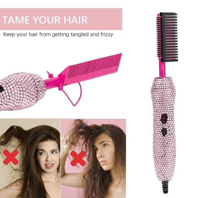 Alt view image 6 of 7 - Deluxe Electric Hair Straightener and Curling Comb for Natural Hair and Wigs, 450°F Heat Pressing Comb with Anti-Scald Case (Pink)
