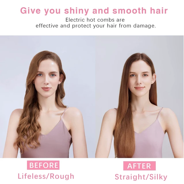 Alt view image 7 of 7 - Deluxe Electric Hair Straightener and Curling Comb for Natural Hair and Wigs, 450°F Heat Pressing Comb with Anti-Scald Case (Pink)