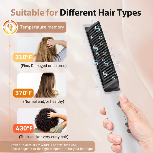 Alt view image 4 of 7 - Hair Straightener Brush, 100-240V Dual Voltage Straightener Brush | Ionic Straightener Comb for Women, Ceramic Electric Hot Comb Flat Iron, Auto Temp Lock&Auto-Off Function, Global Use