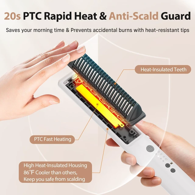 Alt view image 5 of 7 - Hair Straightener Brush, 100-240V Dual Voltage Straightener Brush | Ionic Straightener Comb for Women, Ceramic Electric Hot Comb Flat Iron, Auto Temp Lock&Auto-Off Function, Global Use