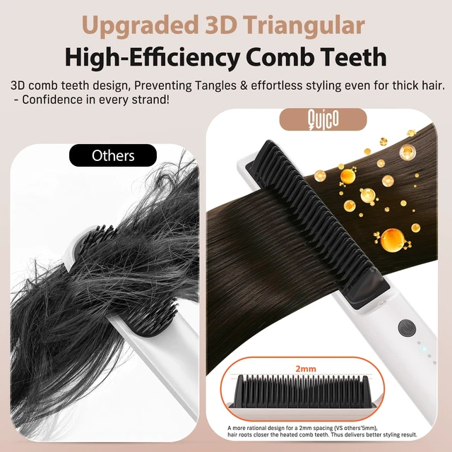 Alt view image 6 of 7 - Hair Straightener Brush, 100-240V Dual Voltage Straightener Brush | Ionic Straightener Comb for Women, Ceramic Electric Hot Comb Flat Iron, Auto Temp Lock&Auto-Off Function, Global Use