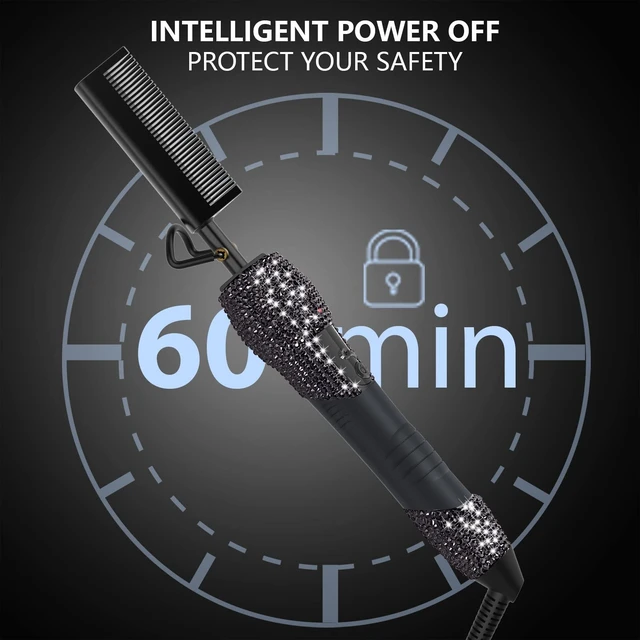 Alt view image 4 of 6 - LCD Screen Digital Display Diamond Shaped Hot Comb, Black, 13.1 x 2.3 inches, 500 Degree Plug in Hot Comb with Adjustable Temperatures, Temperature Lock, Suitable for All Hair Types
