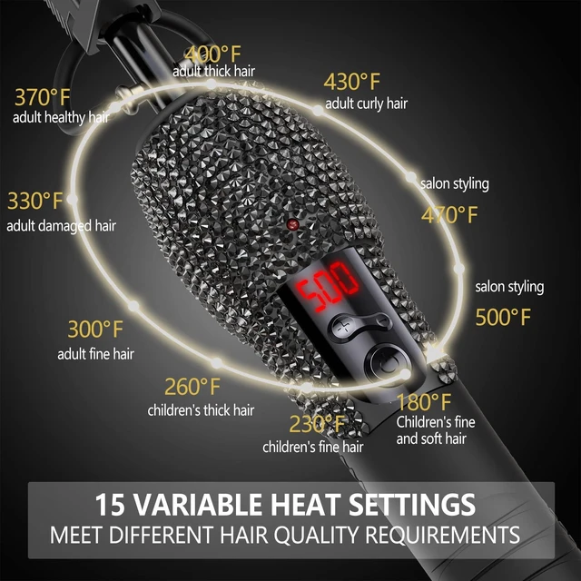Alt view image 2 of 6 - LCD Screen Digital Display Diamond Shaped Hot Comb, Black, 13.1 x 2.3 inches, 500 Degree Plug in Hot Comb with Adjustable Temperatures, Temperature Lock, Suitable for All Hair Types