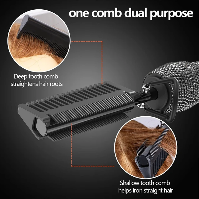Alt view image 6 of 6 - LCD Screen Digital Display Diamond Shaped Hot Comb, Black, 13.1 x 2.3 inches, 500 Degree Plug in Hot Comb with Adjustable Temperatures, Temperature Lock, Suitable for All Hair Types