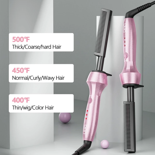 Alt view image 2 of 7 - Hot Comb Electric for Wigs, Adjustable Temperature Hair Straightener, 500 High Heat, Dual Voltage, 60 min Shut Off, Ceramic and Tourmaline, Small, Pink