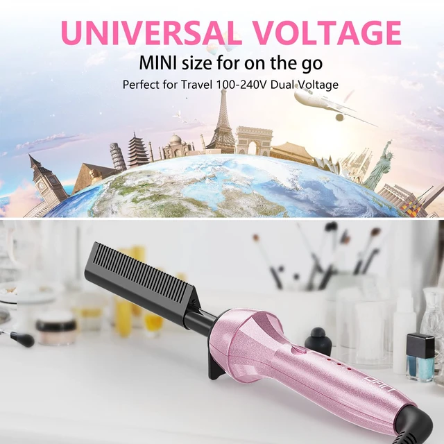 Alt view image 5 of 7 - Hot Comb Electric for Wigs, Adjustable Temperature Hair Straightener, 500 High Heat, Dual Voltage, 60 min Shut Off, Ceramic and Tourmaline, Small, Pink