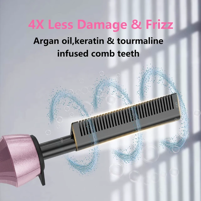 Alt view image 6 of 7 - Hot Comb Electric for Wigs, Adjustable Temperature Hair Straightener, 500 High Heat, Dual Voltage, 60 min Shut Off, Ceramic and Tourmaline, Small, Pink