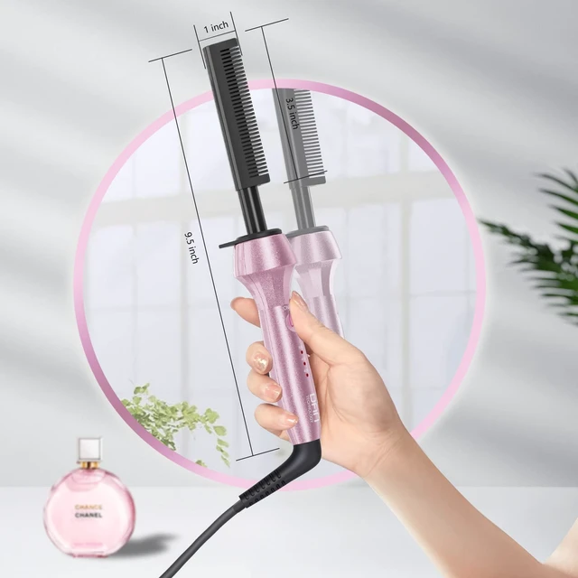 Alt view image 7 of 7 - Hot Comb Electric for Wigs, Adjustable Temperature Hair Straightener, 500 High Heat, Dual Voltage, 60 min Shut Off, Ceramic and Tourmaline, Small, Pink