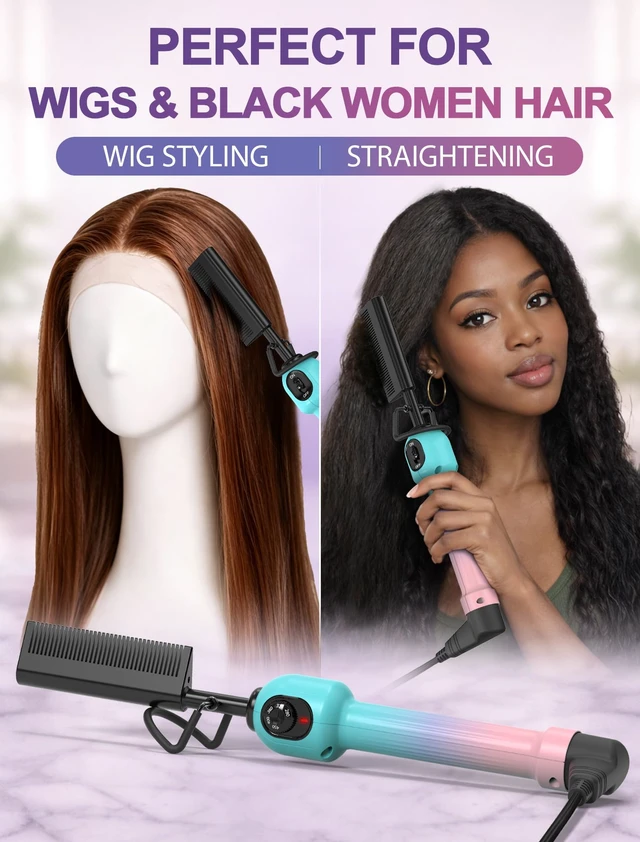 Alt view image 2 of 7 - Professional Hot Comb for Wigs and Black Hair, Electric Pressing Comb with Anti-Scald Design, 5 Heat Settings 280450°F, Dual Voltage Straightening Comb for Roots, Edges, Lace Fronts and Natural Hair