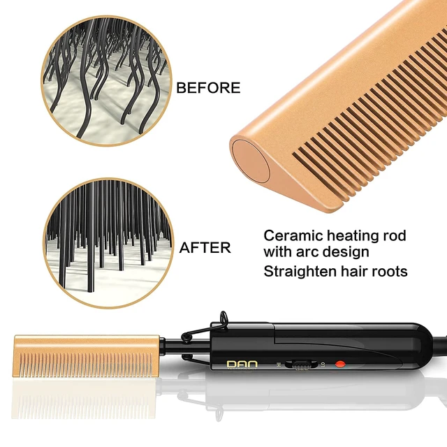 Alt view image 3 of 6 - Small Ceramic Hot Comb for Lace Front Wigs - Dual Voltage, Fast Heating Straightener for Black Hair and Wigs