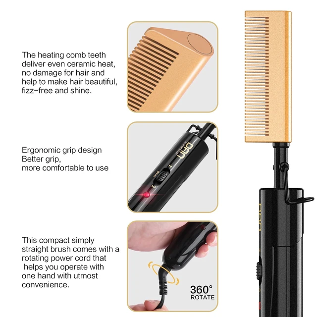 Alt view image 4 of 6 - Small Ceramic Hot Comb for Lace Front Wigs - Dual Voltage, Fast Heating Straightener for Black Hair and Wigs