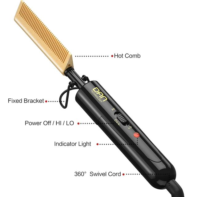 Alt view image 6 of 6 - Small Ceramic Hot Comb for Lace Front Wigs - Dual Voltage, Fast Heating Straightener for Black Hair and Wigs