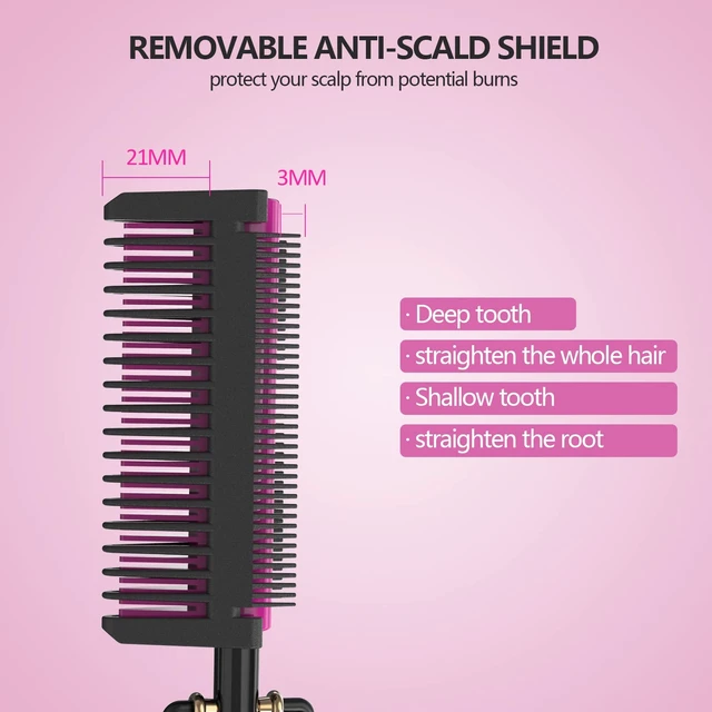 Alt view image 3 of 6 - Pink 180-500°F Hot Comb Electric for Wigs,Straightening Comb for African American Hair,Pressing Combs,Bling Diamonds Hair Straightener Brush for Women