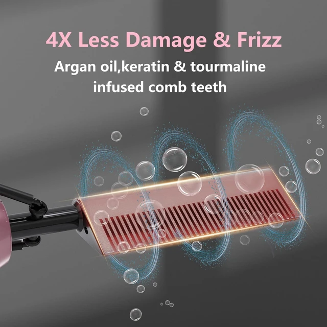 Alt view image 5 of 7 - 500 Degree Temperature Adjustable Ceramic Heat Comb with 60 min Shut Off - Plug-in Electric Straightener for Wigs and Natural Black Hair, Pink