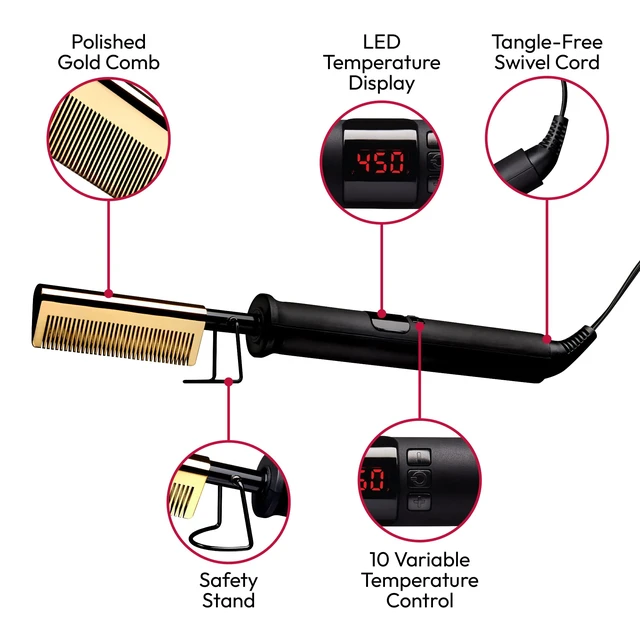 Alt view image 5 of 7 - Hot Comb Hair Straightener 450 Degrees, Straight Teeth Electric Heating Comb, Pressing Comb Brush for Straightening Hair and Beard, Curling Iron for Natural Black Hair