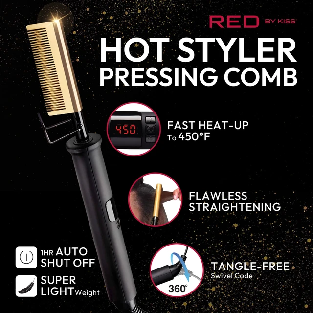 Alt view image 6 of 7 - Hot Comb Hair Straightener 450 Degrees, Straight Teeth Electric Heating Comb, Pressing Comb Brush for Straightening Hair and Beard, Curling Iron for Natural Black Hair