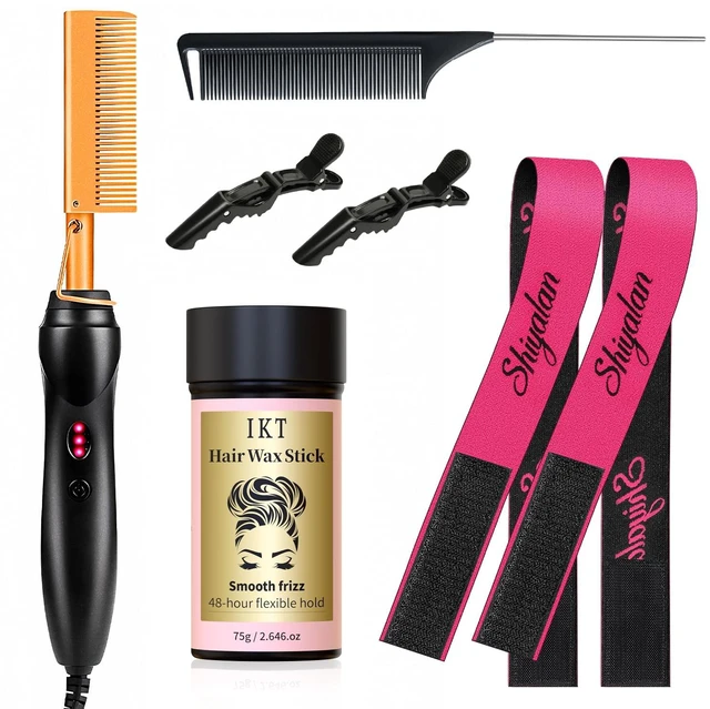 Main image of Hot Comb Set 7Pcs, Electric Hair Straightener Pressing Comb for Black Hair, Hot Comb Set with Wig Wax Stick, Lace Band, Rat Tail Comb Salon Clips
