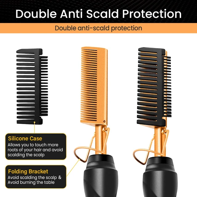 Alt view image 3 of 6 - Hot Comb Set 7Pcs, Electric Hair Straightener Pressing Comb for Black Hair, Hot Comb Set with Wig Wax Stick, Lace Band, Rat Tail Comb Salon Clips