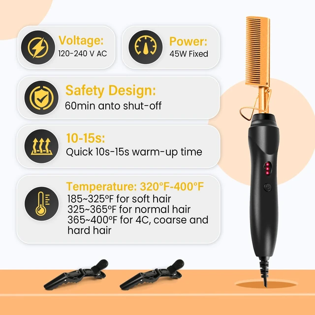 Alt view image 5 of 6 - Hot Comb Set 7Pcs, Electric Hair Straightener Pressing Comb for Black Hair, Hot Comb Set with Wig Wax Stick, Lace Band, Rat Tail Comb Salon Clips
