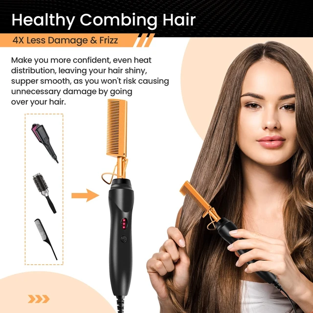 Alt view image 6 of 6 - Hot Comb Set 7Pcs, Electric Hair Straightener Pressing Comb for Black Hair, Hot Comb Set with Wig Wax Stick, Lace Band, Rat Tail Comb Salon Clips