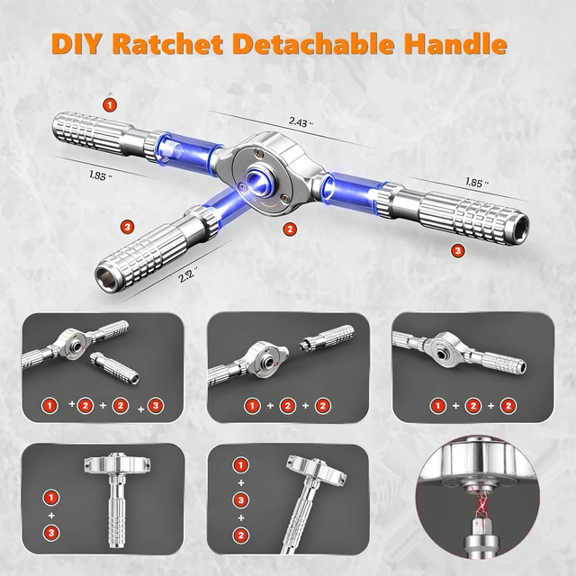 Alt view image 3 of 7 - 66 in 1 Ratchet Screwdriver Set Ratchet Allen Wrench Set S2 Steel Bits | DIY Combination Flexible Shaft Magnetic Screwdriver Sets Ratcheting Handle, Extension Bar T-Handle, Multi Bit Tool Kit