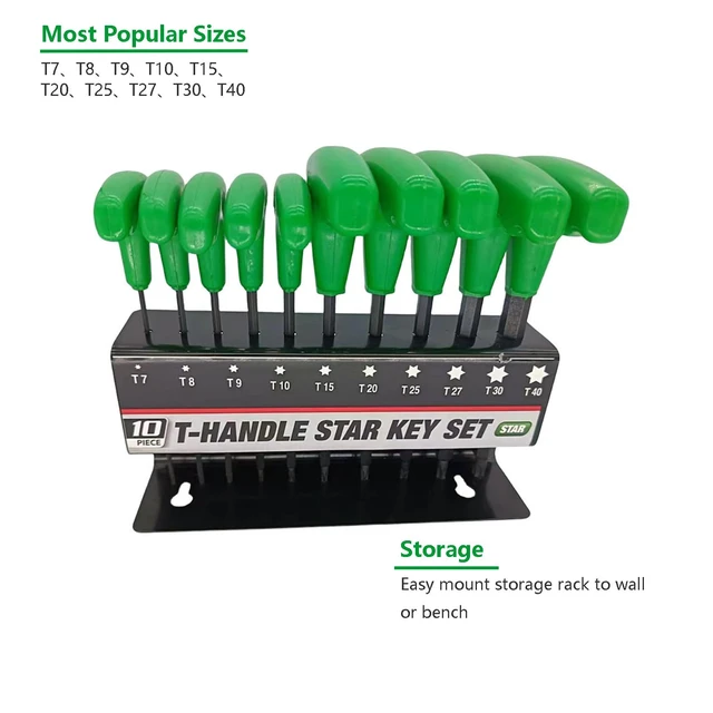 Alt view image 2 of 7 - Professional T Handle Star Key Wrenches Set,T7-T40 Star Wrench with T-Handle,Multi-purpose Screwdriver Repair Tool for DIY, Auto Bike Repair Tool 10PCS