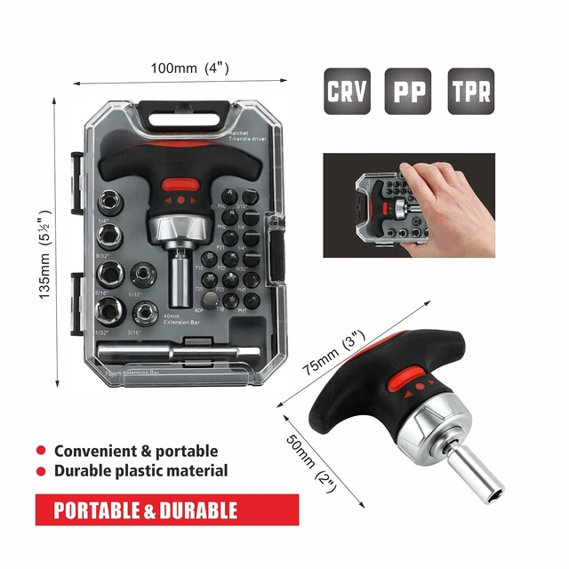Alt view image 4 of 7 - Magnetic Screwdriver Set,CR-V Steel THandle Ratchet Screwdriver Set&Socket Set,Phillips Pozidriv Torx Slotted Bits & Storage Box with Extension Bar for Furniture,Computer,Bicycle Repair & DIY