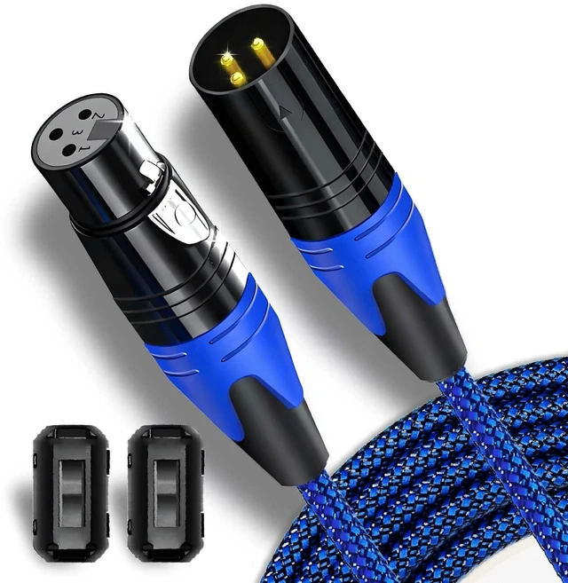 Main image of Professional 10ft XLR Male to Female Microphone Cable, Blue | Dual Shielded, Oxygen-Free Copper, Nylon Braided, For Podcasting/Live Streams/Stage