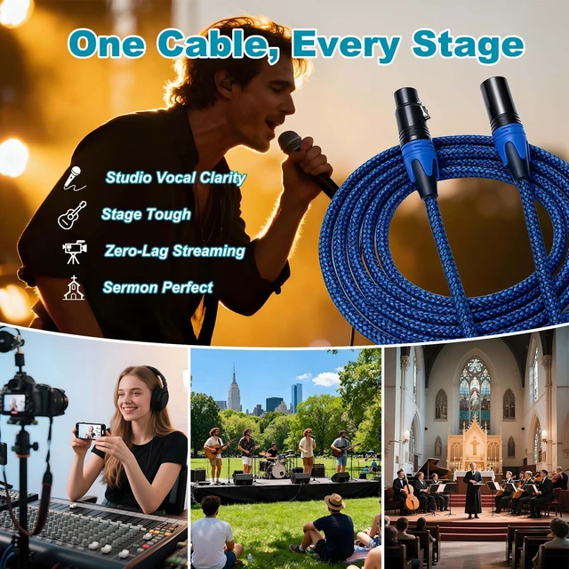 Alt view image 7 of 7 - Professional 10ft XLR Male to Female Microphone Cable, Blue | Dual Shielded, Oxygen-Free Copper, Nylon Braided, For Podcasting/Live Streams/Stage
