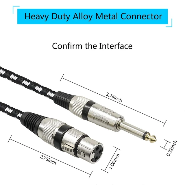 Alt view image 5 of 6 - Microphone Cable XLR Female to 1/4" TS Cables,Furui Nylon Braided 6.35mm (1/4 Inch) TS to XLR Cable (XLR Female to TS Male Unbalanced Cable) Gold-Plated Connectors - 6 Feet (2m)