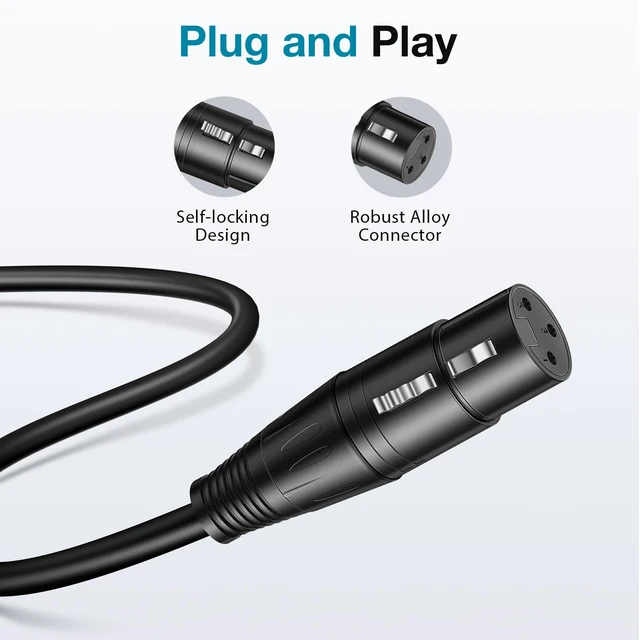 Alt view image 5 of 7 - 2 Pack 6 Feet XLR Cables Male to Female Microphone Cord, Black | Male to Female, 6ft, 2 Pack, Noise-Cancelling, Compatible with DMX, Mixer, 3-Pin, Professional Audio, Balanced